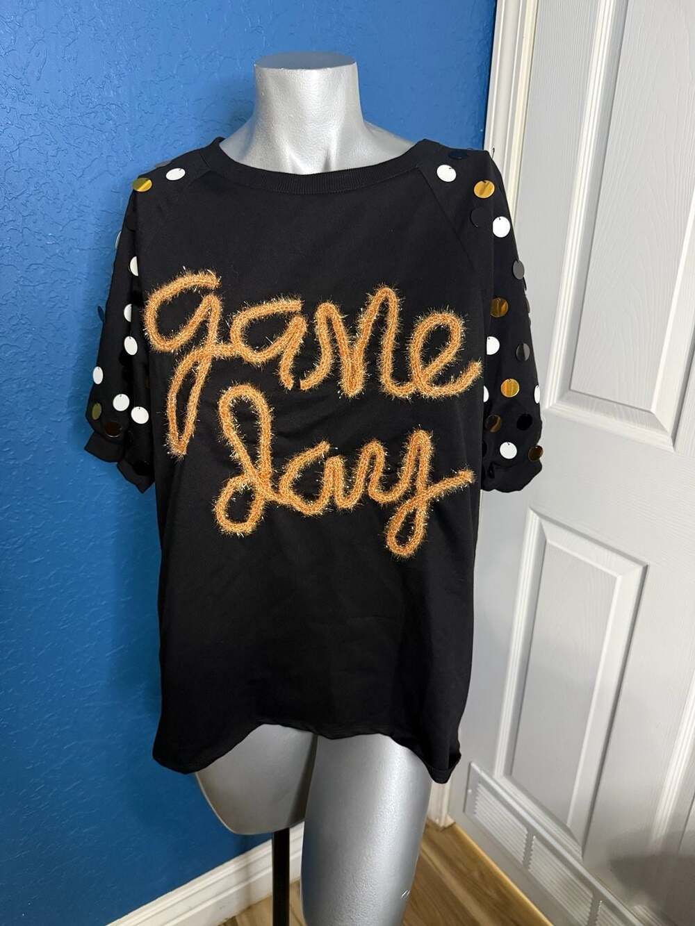 BIB! Game Day Sequin Sleeve Sweatshirt Size S Black